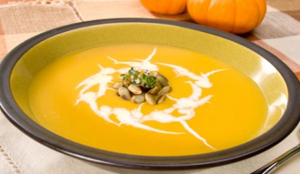 Supa crema de dovleac si ghimbir, cu sirop de artar